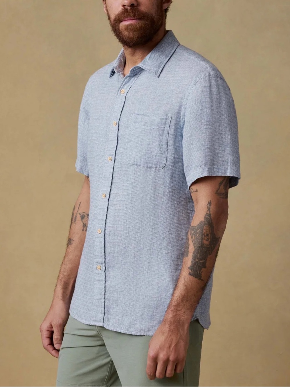 Faherty Palma 100% Linen Lightweight Shirt Men’s Large Button Blue Basketweave